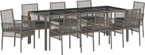 vidaXL Σέτ φαγητού για κήπο 9 pcs Γκρι συνθετικό ρατάν