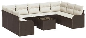 vidaXL Σετ Καναπέ Κήπου με μαξιλάρι 10 pcs Καφέ Πολυ ράταν