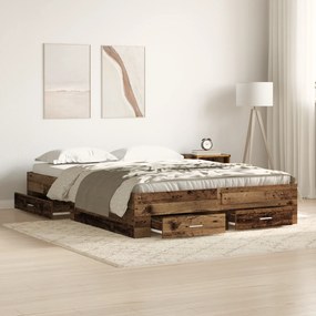 vidaXL Κρεβάτι με Συρτάρια Παλαιό ξύλο 160 x 200 cm Επεξεργασμένο ξύλο