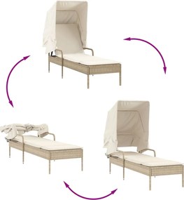 vidaXL Ξαπλώστρες 2 Τεμ. Μπεζ Συνθ. Ρατάν με Σκίαστρα και Τραπεζάκια