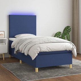Κρεβάτι Boxspring με Στρώμα &amp; LED Μπλε 90x200 εκ. Υφασμάτινο