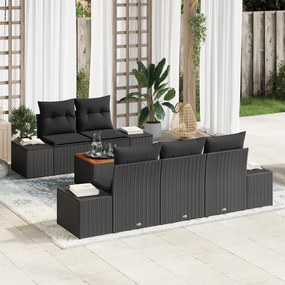 vidaXL Σετ Κήπου 6 Τεμαχίων με Μαύρα Μαξιλάρια από Πολυ Ράττανα Ακακίας