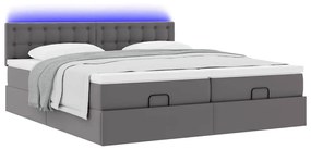 vidaXL Οθωμανικό κρεβάτι με στρώματα &amp; LEDs Γκρι Faux Leather