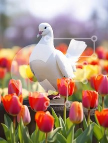 Σετ των 2 Intra Συλλεκτικό Ξύλινο Παζλ Plywood 4mm - Λευκό Περιστέρι ανάμεσα στις τουλίπες Σε Ξύλινο Κουτί - Διαστάσεις: 10x10 cm – 25 κομμάτια