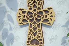 Σετ των 2 Intra απο ξύλο plywood 3mm-4mm πάχος 3D Layered Cross | Χριστιανικό σύμβολο |CNC Δίασταση 30x20 cm INTRAFABR-108318057