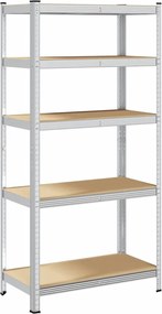 vidaXL Ραφιέρα Βαρέως Τύπου 5 Επ. Ασημί Ατσάλι/Επεξ. Ξύλο