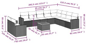 vidaXL Σαλόνι Κήπου 11 Τεμαχίων Γκρι από Συνθετικό Ρατάν με Μαξιλάρια