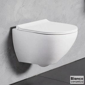 BIANCO CERAMICA RM11000SC-300 REMO Rimless Λεκάνη με κάλυμμα βακελίτη SLIM Soft close αποσπώμενο White 52εκ