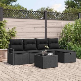 vidaXL Σετ Καναπέ Κήπου με μαξιλάρι 6 pcs Μαύρο Πολυ ράταν