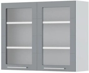 Ντουλάπι κρεμαστό Hudson V7-90-2KS με βιτρίνα-Λευκό - Γκρι