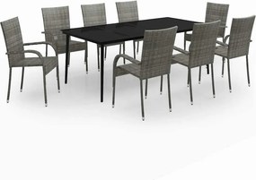 vidaXL Σετ Τραπεζαρίας Κήπου 9 Τεμαχίων Γκρι / Μαύρο