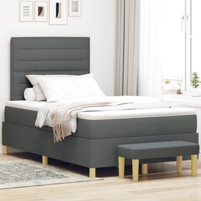 vidaXL Κρεβάτι Box Spring με Στρώμα & Πάγκο Σκούρο Γκρι 120x190 εκ Ύφασμα