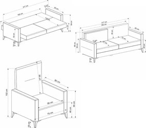 Stewehome Σετ καναπέδες 3+1 Berjer Ανθρακί 217x83x43 cm