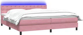 vidaXL Κρεβάτι Boxspring με Στρώμα &amp; LED Ροζ 180x210 εκ. Βελούδινο