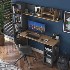 Γραφείο με Βιβλιοθήκη Καρυδί / Ανθρακί EBOPRE 120x45x73.8
