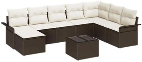 vidaXL Σετ Καναπέ Κήπου με μαξιλάρι 9 pcs Καφέ Πολυ ράταν