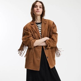 Σακάκι με κρόσσια σε ίσια γραμμή από δέρμα