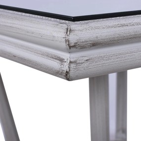 Τραπέζι HARLOW Αλουμινίου Bamboo Look Λευκή Πατίνα με Γυαλί 70x70x76 εκ. 70x70x76 εκ.