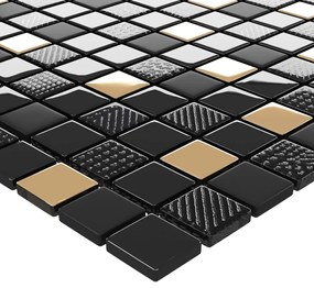 vidaXL Μωσαϊκά Πλακάκια 11 τεμ. Μαύρα / Χρυσά 30 x 30 εκ. Γυάλινα