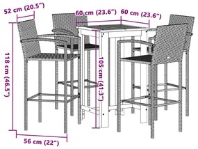 Σετ Μπαρ Κήπου 5 Τεμ. Μαύρο Μασίφ Ξύλο Ακακίας και Συνθ. Ρατάν - Μαύρο