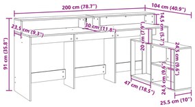 Γραφείο με LED Αρτισιανή Δρυς 200x104x91 εκ. Επεξεργασμένο Ξύλο - Καφέ