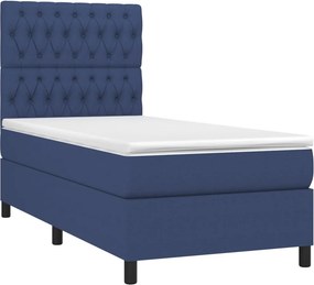 vidaXL Κρεβάτι Boxspring με Στρώμα &amp; LED Μπλε 90x190 εκ. Υφασμάτινο