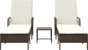 vidaXL Ξαπλώστρα 3 pcs Καφέ και Κρέμα Λευκό 200 x 55 x 92 εκ.