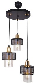 3-light ceiling light PWL-1045 E27 in black-gold D30x85cm 30x30x85 εκ.