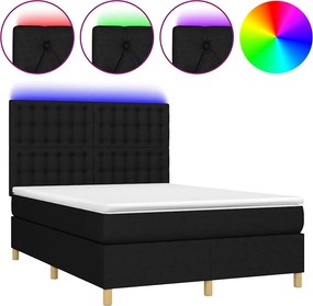 vidaXL Κρεβάτι Boxspring με Στρώμα &amp; LED Μαύρο 140x190 εκ. Υφασμάτινο
