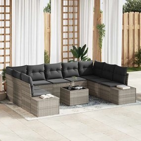 vidaXL Σετ Καναπέ Κήπου με μαξιλάρι 10 pcs Ανοιχτό γκρι Πολυ ράταν
