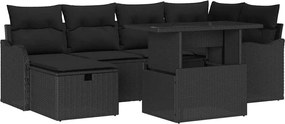 vidaXL Σετ Καναπέ Κήπου με μαξιλάρι 7 pcs Μαύρο Πολυ ράταν