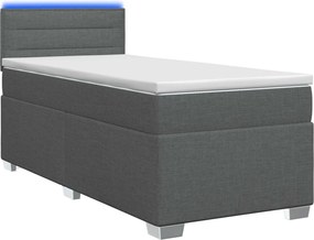 vidaXL Κρεβάτι Box Spring με Στρώμα και LED Σκούρο Γκρι 90 x 190 cm