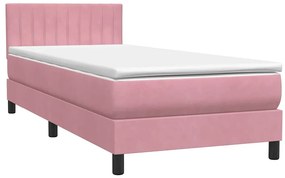 vidaXL Κρεβάτι Boxspring με Στρώμα &amp; LED ροζ 90x210 εκ. Βελούδινο