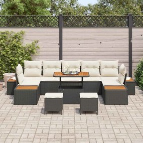 vidaXL Σετ Καναπέ Κήπου με μαξιλάρι 10 pcs Μαύρο Πολυ ράταν