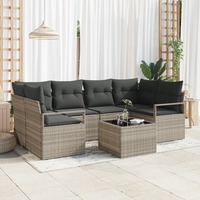 vidaXL σετ καναπέ κήπου 7 τεμαχίων με μαξιλάρια ανοιχτό γκρι πολυ ρατάν
