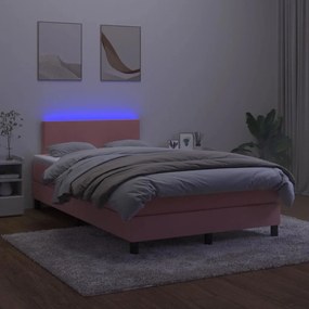 vidaXL Κρεβάτι Boxspring με Στρώμα &amp; LED Ροζ 120x200 εκ. Βελούδινο