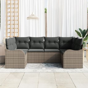 vidaXL 6 τεμαχίων Σετ Καναπέδων Κήπου με Μαξιλάρια Γκρί Πολυ Ρατάν