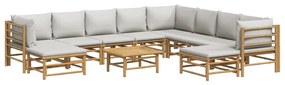 vidaXL Σαλόνι Κήπου Σετ 11 Τεμαχίων από Μπαμπού με Αν. Γκρι Μαξιλάρια