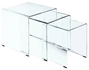 Τραπεζάκι Βοηθητικό GLASSER Διάφανο Γυαλί 42x42x42/36x36x39/30x30x36cm Σετ 3Τμχ