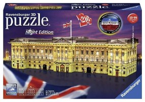 Puzzle 3D Το Παλάτι Του Buckingham Night Edition 12529 Με Φως Led 216τμχ 38x12x11cm 8 Ετών+ Natural Ravensburger