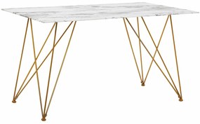 Τραπέζι Berwyn 1233, Χρυσό, Λευκό μάρμαρο, 75x80x140cm, 35 kg, Επεξεργασμένο γυαλί, Μέταλλο | Epipla1.gr
