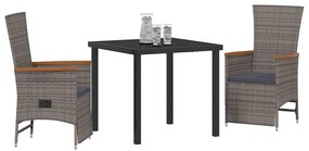 vidaXL Σέτ φαγητού για κήπο με μαξιλάρι 3 pcs Γκρι Πολυ ράταν