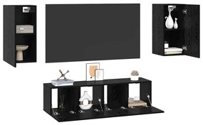 vidaXL Σετ επίπλου τηλεόρασης Επιτοίχιο 4 pcs Μαύρη δρυς