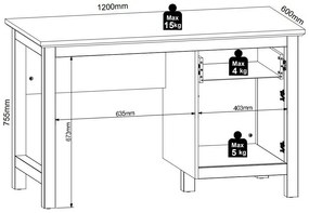 Τραπέζι γραφείου Boston CG129, Με πόρτες, Με συρτάρια, Ο αριθμός των θυρών: 1, Αριθμός συρταριών: 1, 75x120x60cm, 46 kg, Artisan βελανιδιά, Γραφίτης