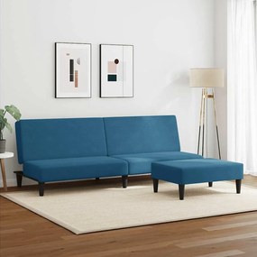 vidaXL Καναπές Κρεβάτι Διθέσιος με Υποπόδιο Μπλε Βελούδινος