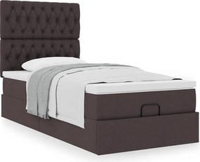 vidaXL Οθωμανικό κρεβάτι με στρώμα σκούρο καφέ 90x190cm ύφασμα
