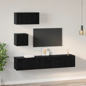 vidaXL Σετ TV Άλλο με αποθήκευση με πόρτα 4 pcs Μαύρη Δρυς 80 x 30 x 30 εκ.