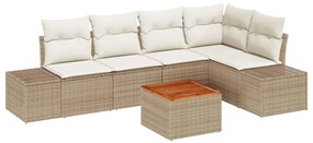 vidaXL Σετ Καναπέ Κήπου με μαξιλάρι 6 pcs Μπεζ Πολυ ράταν
