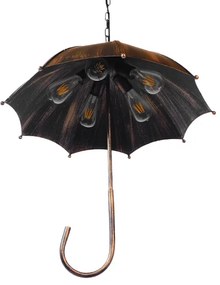 GloboStar UMBRELLA 01406 Vintage Industrial Κρεμαστό Φωτιστικό Οροφής Πολύφωτο 5 x E27 Μαύρο Καφέ Σκουριά Μεταλλικό Φ58 x Υ60cm