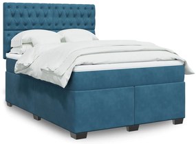 vidaXL Κρεβάτι Boxspring με Στρώμα Μπλε 160x200 εκ. Βελούδινο